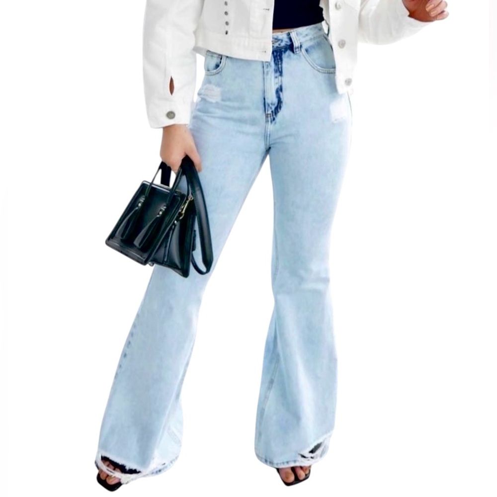 Light Blue Women’s Distressed Flare Jeans -Size 10